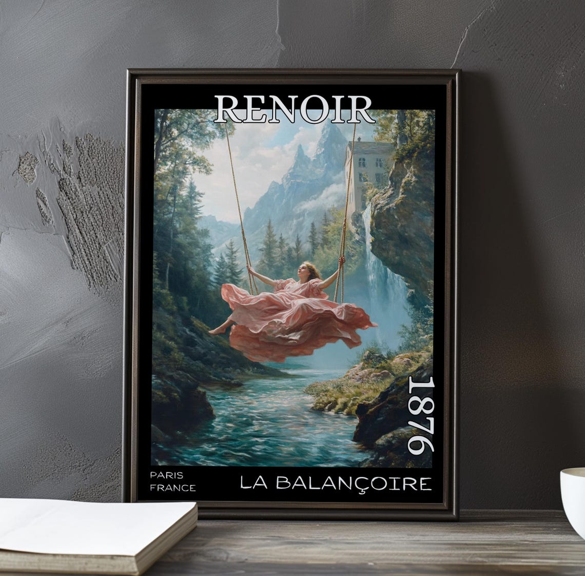 La Balancoire 1876 Renoir Style Swing Over A Mountain River Art Poster