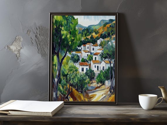 A View Of Village From Afar Paul Cezanne Inspired Impressionist Art Print French Natural Landscape Still Life Poster Impressionism