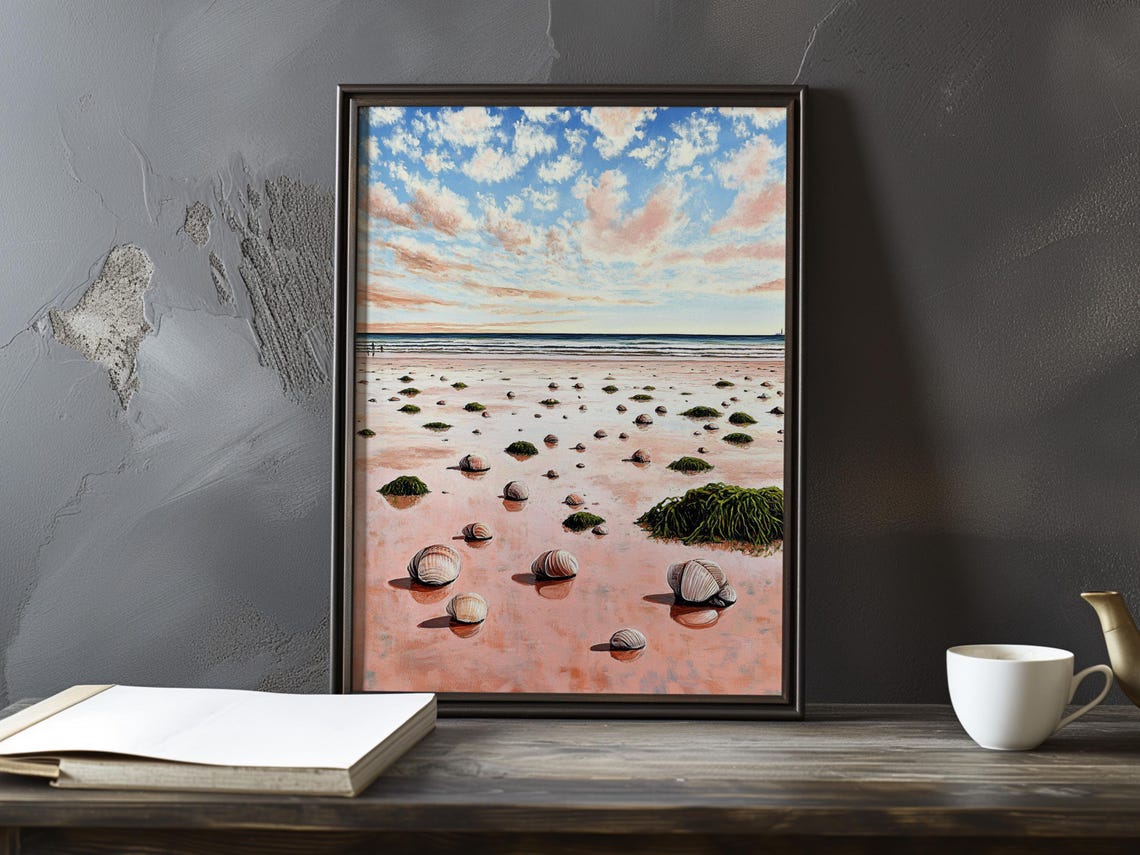 Smooth White Rocks on a Pink Low Tide Beach Impressionist Poster