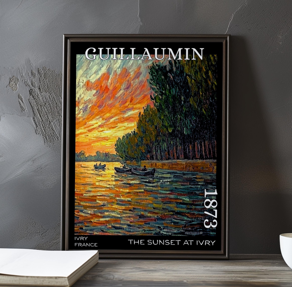 Sunset At Ivry 1873 Guillaumin Fiery Orange Sky Boats Poster