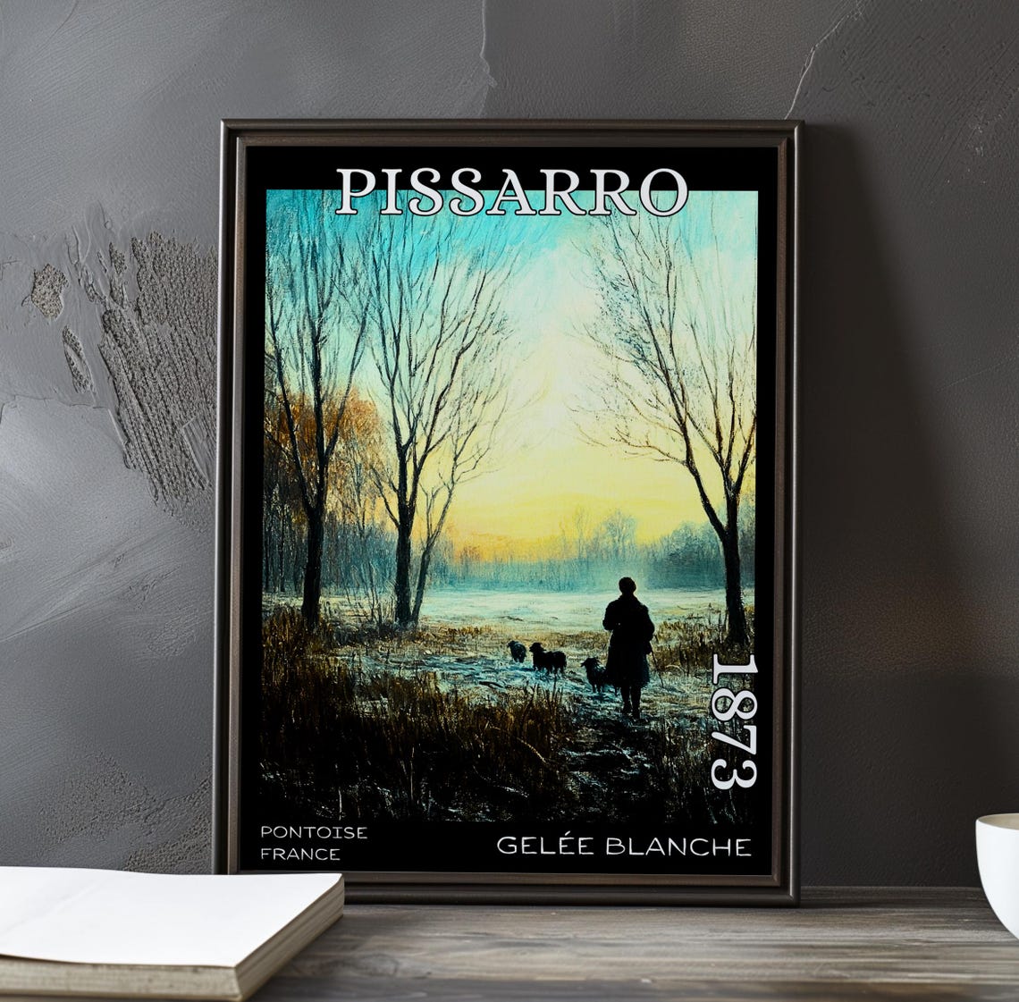 Pissarro Gelee Blanche 1873 Shepherd with Sheep at Sunrise Poster
