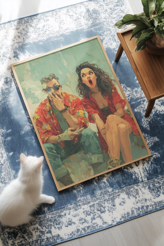 Quirky Couple Portrait Smoking Man Surprised Woman Humor Wall Art