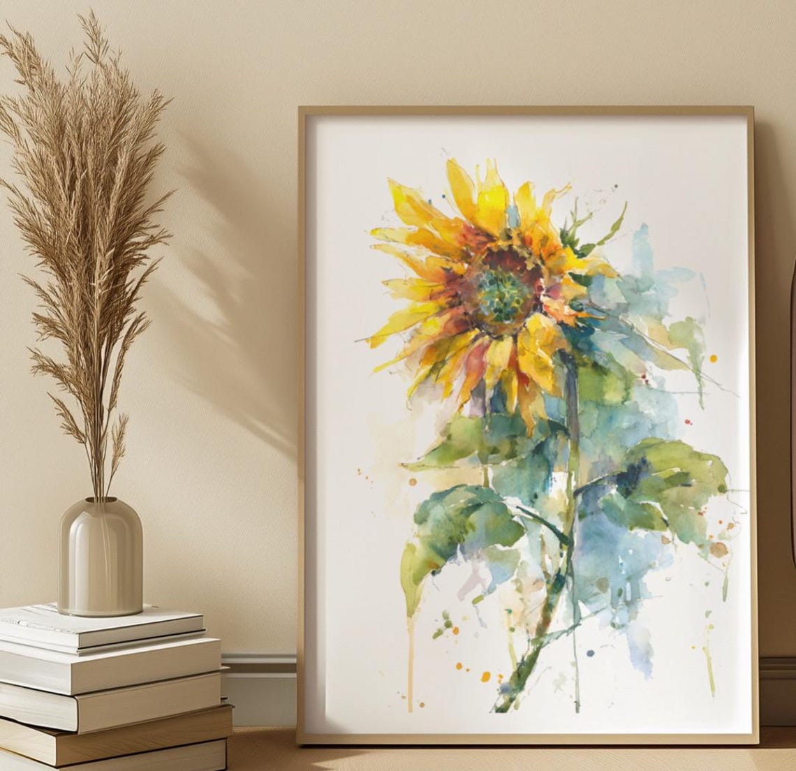 Sunflower Watercolor Painting Rustic Botanical Flower Poster