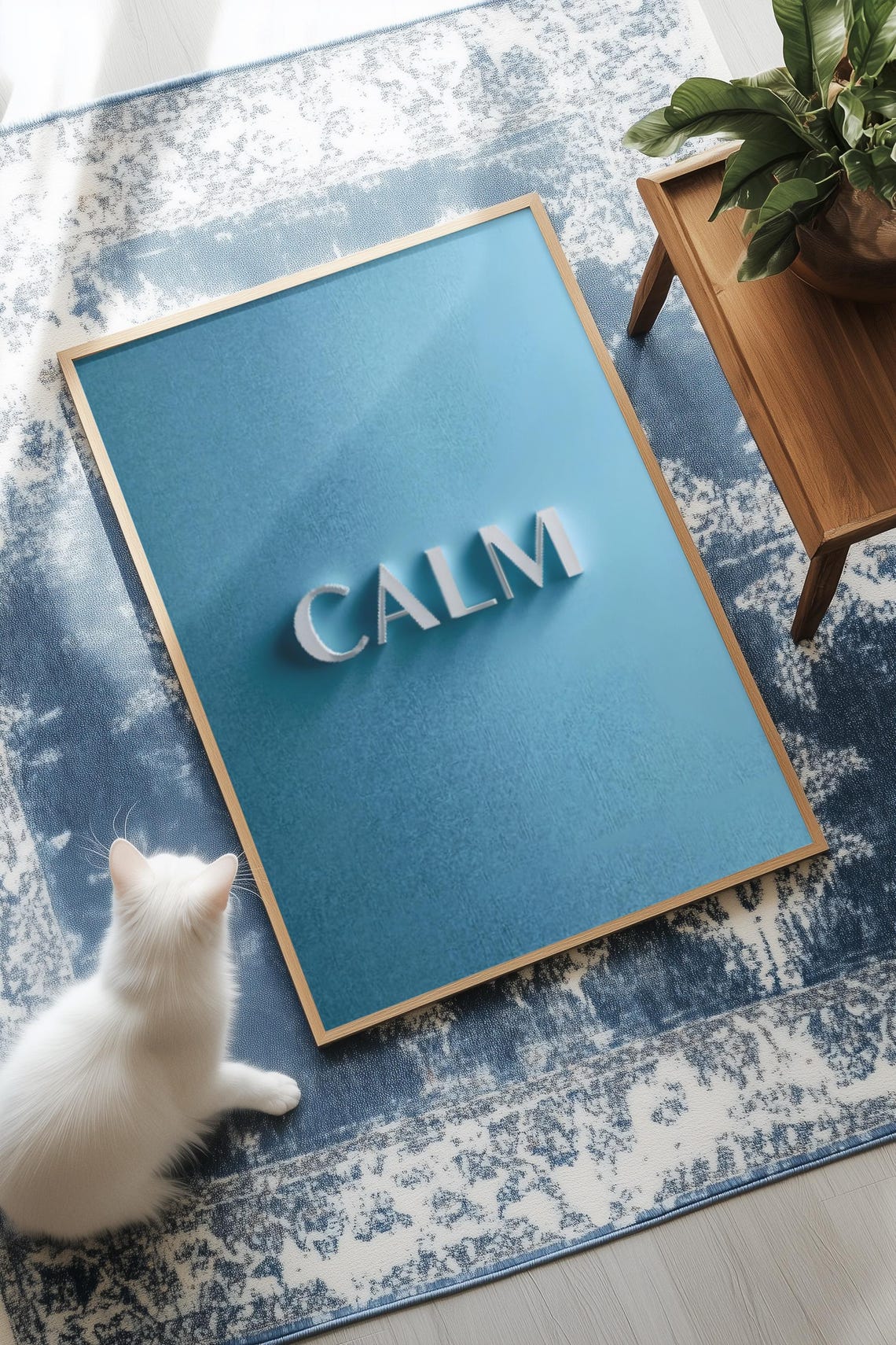 Calm 3D Raised Lettering Soft Light Blue Minimalist Quote Poster