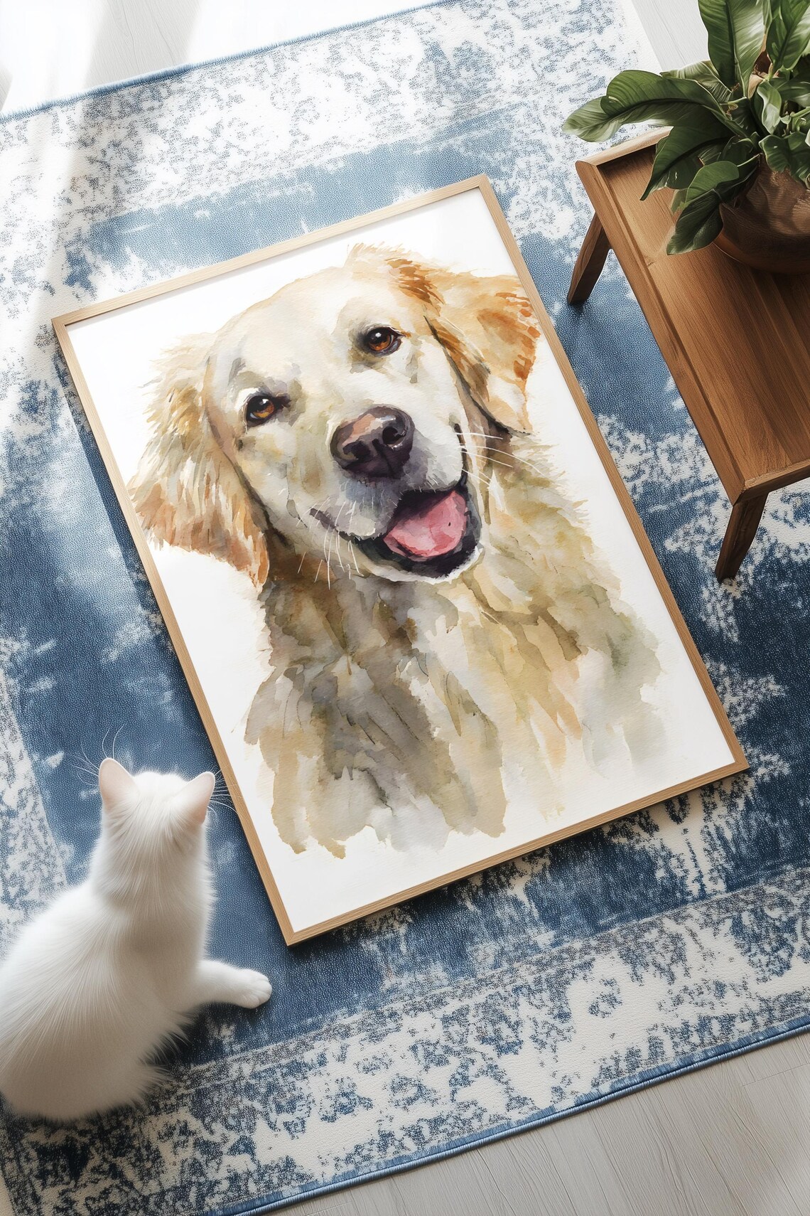 Smiling Golden Retriever Happy Watercolor Dog Portrait Art Poster