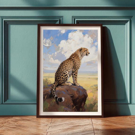 Majestic Cheetah Savanna Art African Wildlife Landscape Print Instant Safari Animal Wall Decor