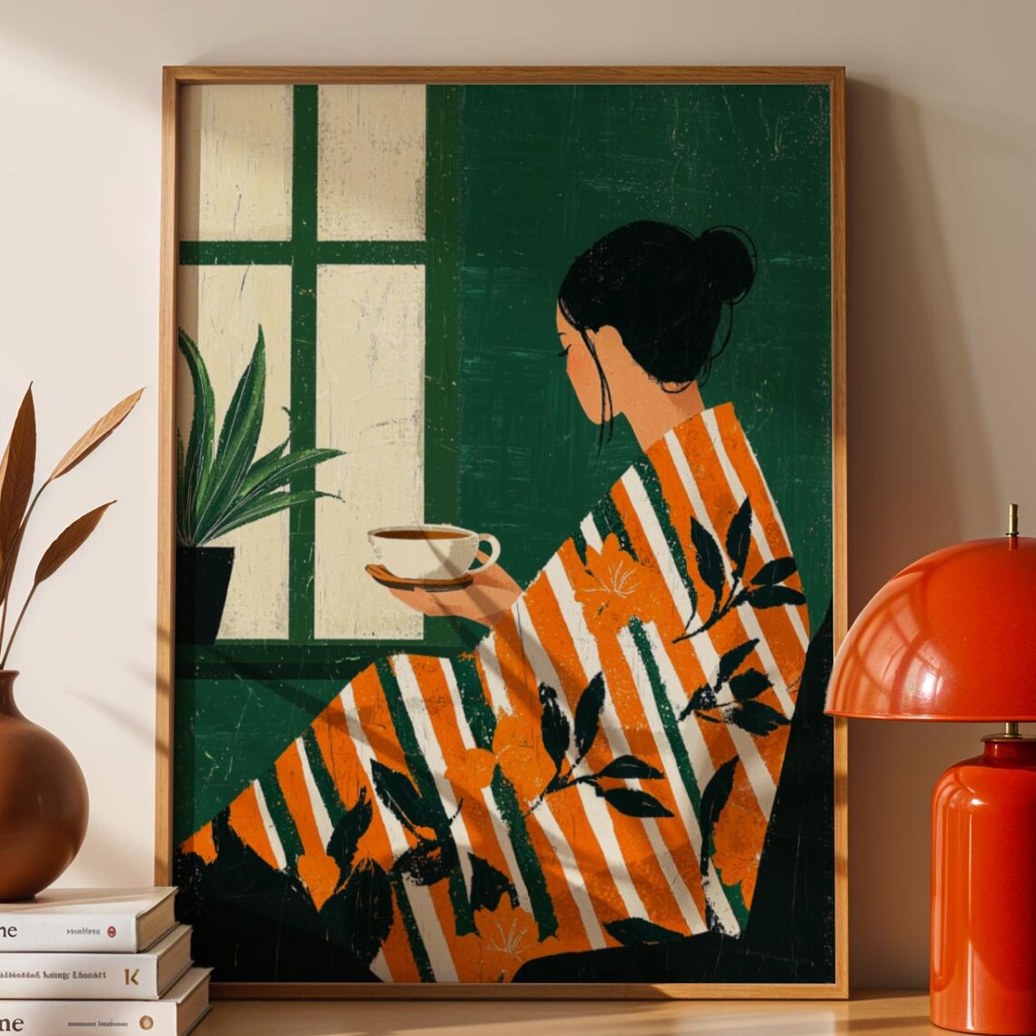 Emerald Green Abstract Woman Art Print, Modern Poster