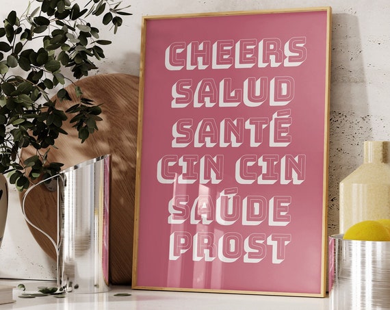 Cheers Print Minimalist Alcohol Prints Bar Cart Prints Minimalist Wall Art