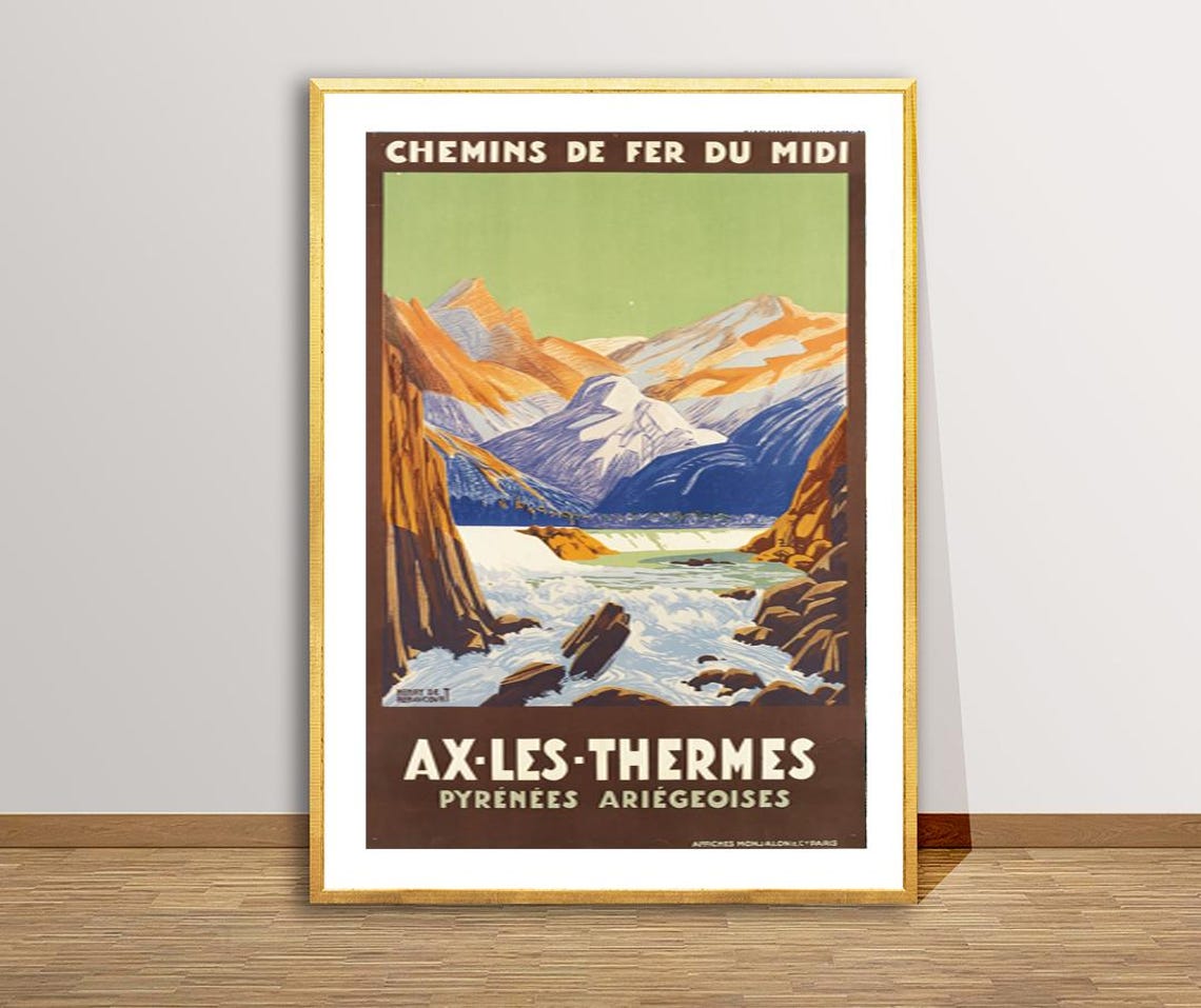 Ax-les-Thermes Pyrenees France Vintage Railway Mountain Poster