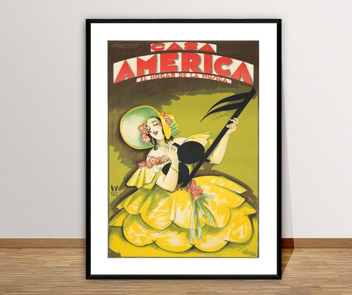 Casa America El Hogar De La Musica Lady Sheet Music Vintage Poster - Image 3