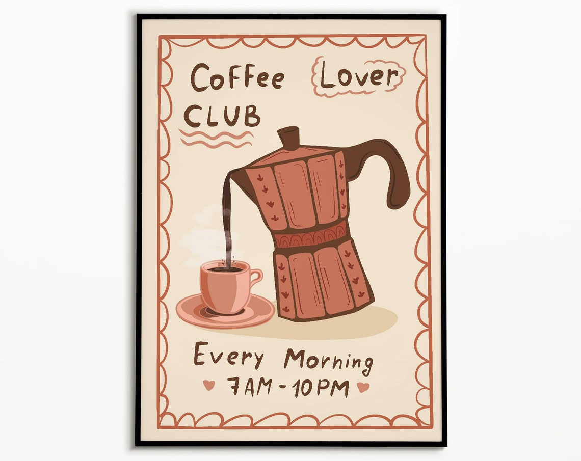 Colorful Patterned Coffee Cups by the Window Kitchen Art Poster