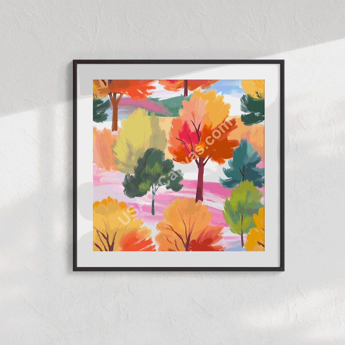 Colorful Abstract Fall Trees Vibrant Forest Scene Art Poster