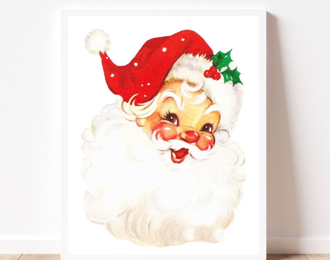 Vintage Santa Christmas Art Print, Holiday Decor