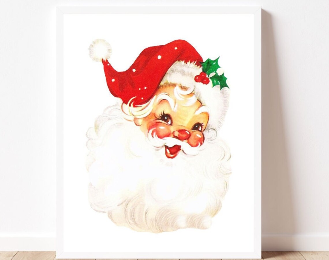 Vintage Santa Print, Retro Christmas Decor