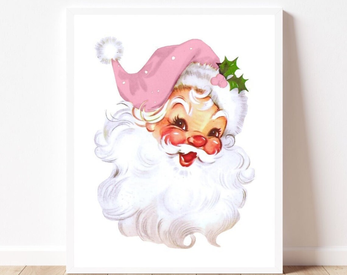 Vintage Santa Christmas Poster Print, Retro Decor
