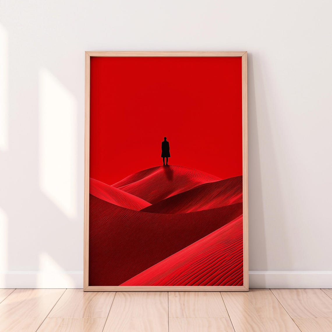 Red Desert Art Surreal Lone Figure Print Abstract Sci Fi Landscape Bold Conceptual Painting Modern Wall Decor