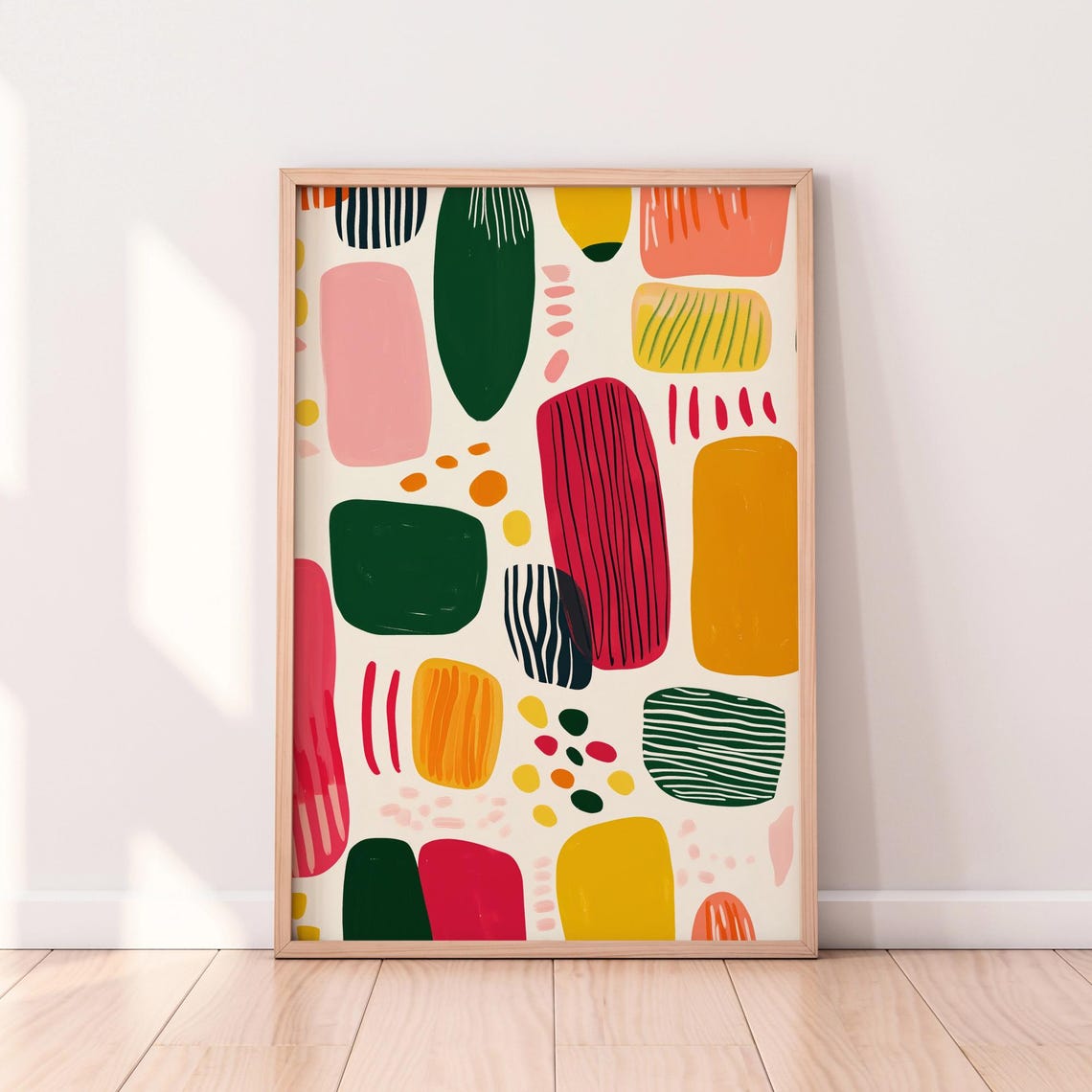 Colorful Abstract Pattern Print Modern Geometric Art Vibrant Mid Century Wall Decor