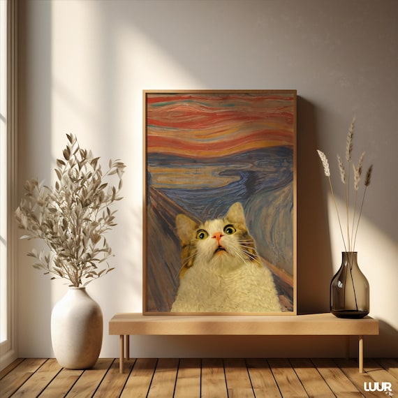 Cat Screaming Edvard Munch Style Wide Eyed Parody Art Poster