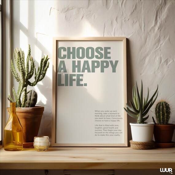 Motivational Wall Art Choose A Happy Life Poster Green Quote Print Home And Office Decor Instant
