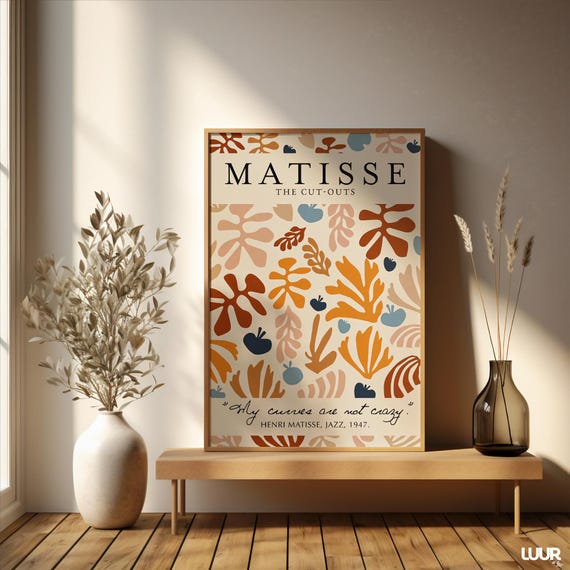 Matisse Inspired Print Abstract Colorful Wall Art With Geometric Shapes Vintage Style Landscape Poster