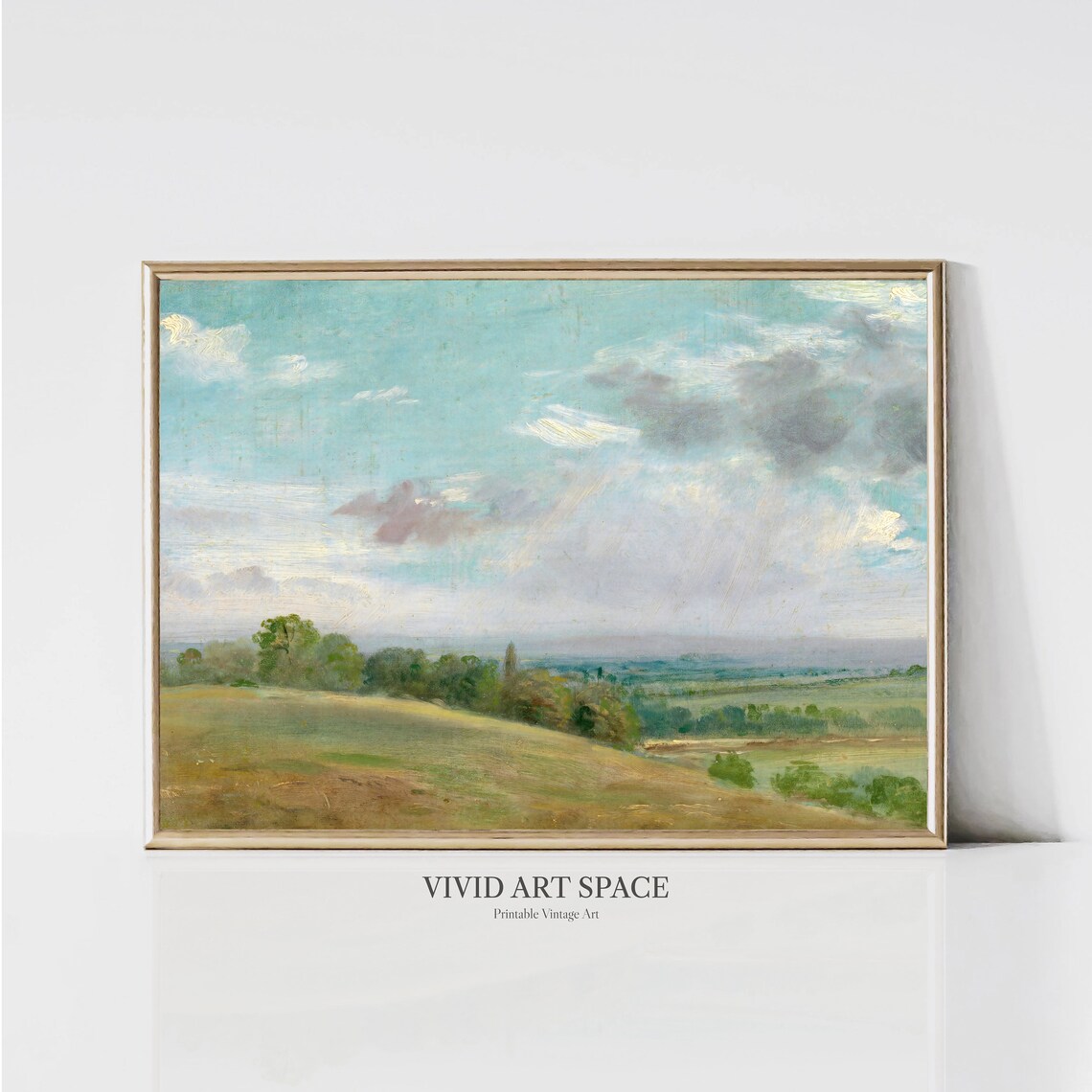 Muted Green Hills Vintage Landscape Art Print