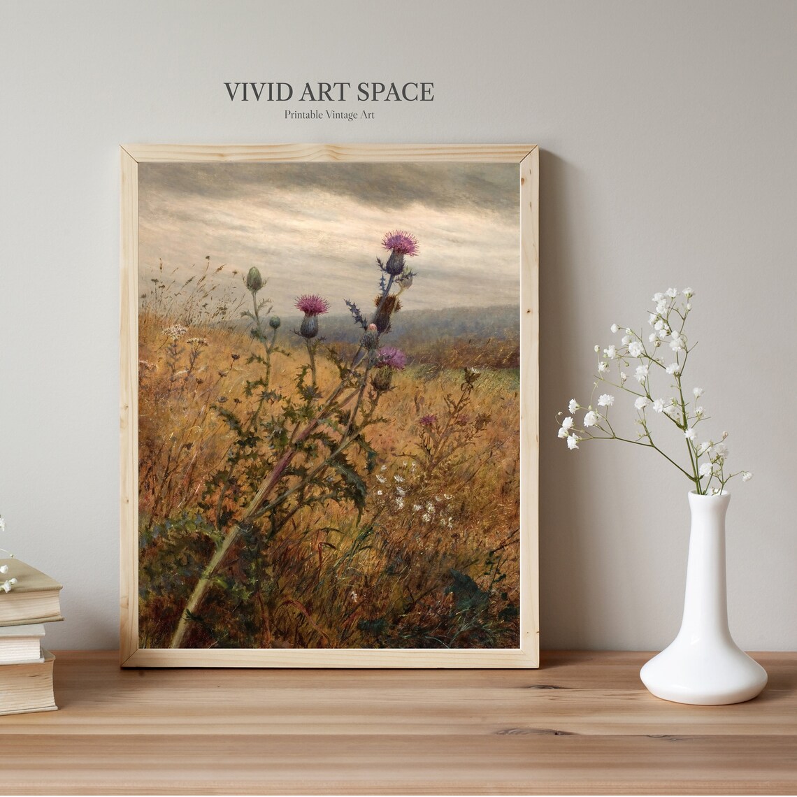Thistle In A Field Vintage Landscape Art Print - Image 2