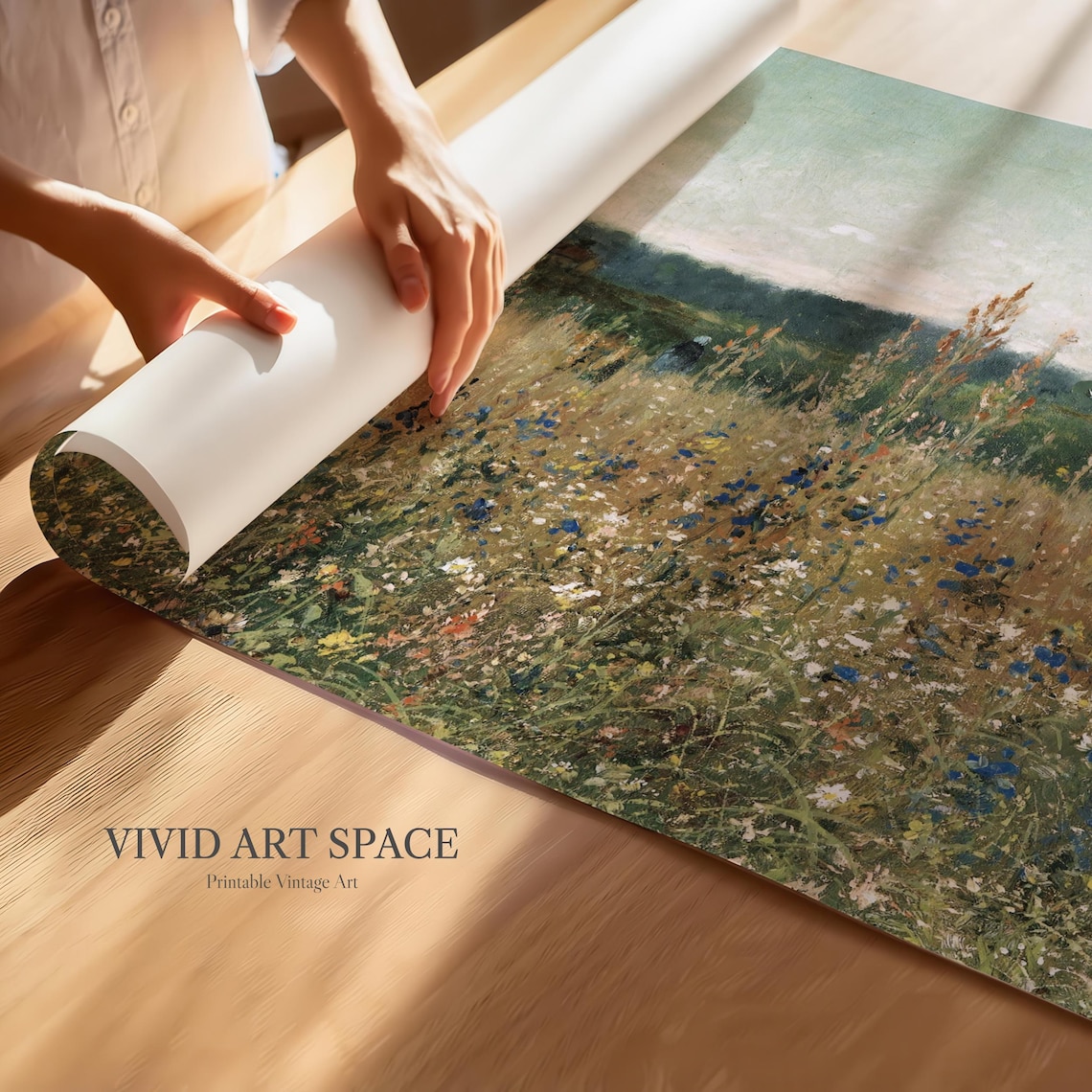 Meadow Wildflowers Vintage Landscape Art Print - Image 3