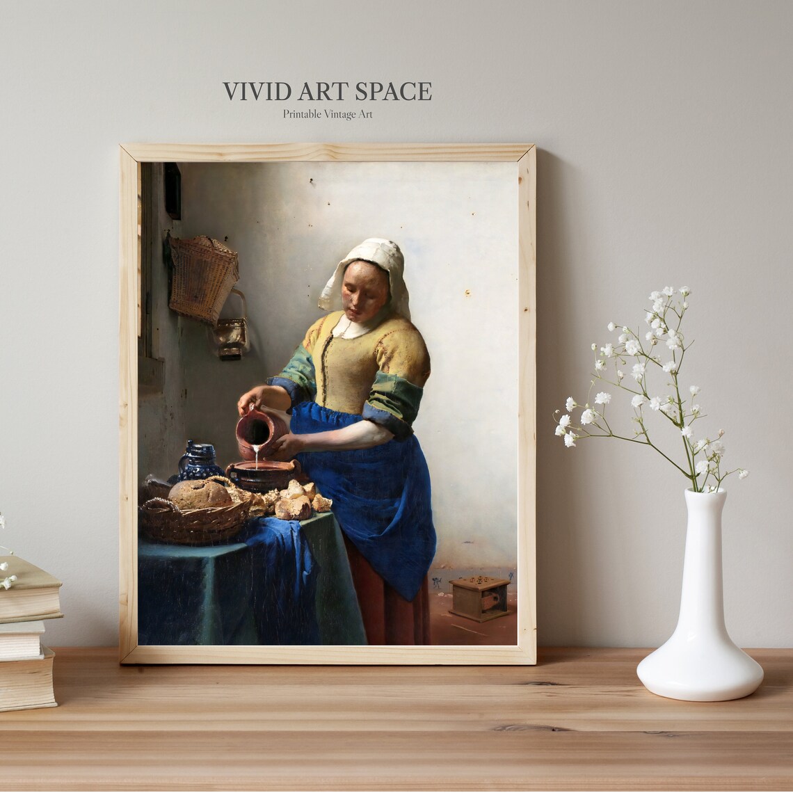 Milkmaid by Johannes Vermeer, Vintage Portrait Print - Image 2