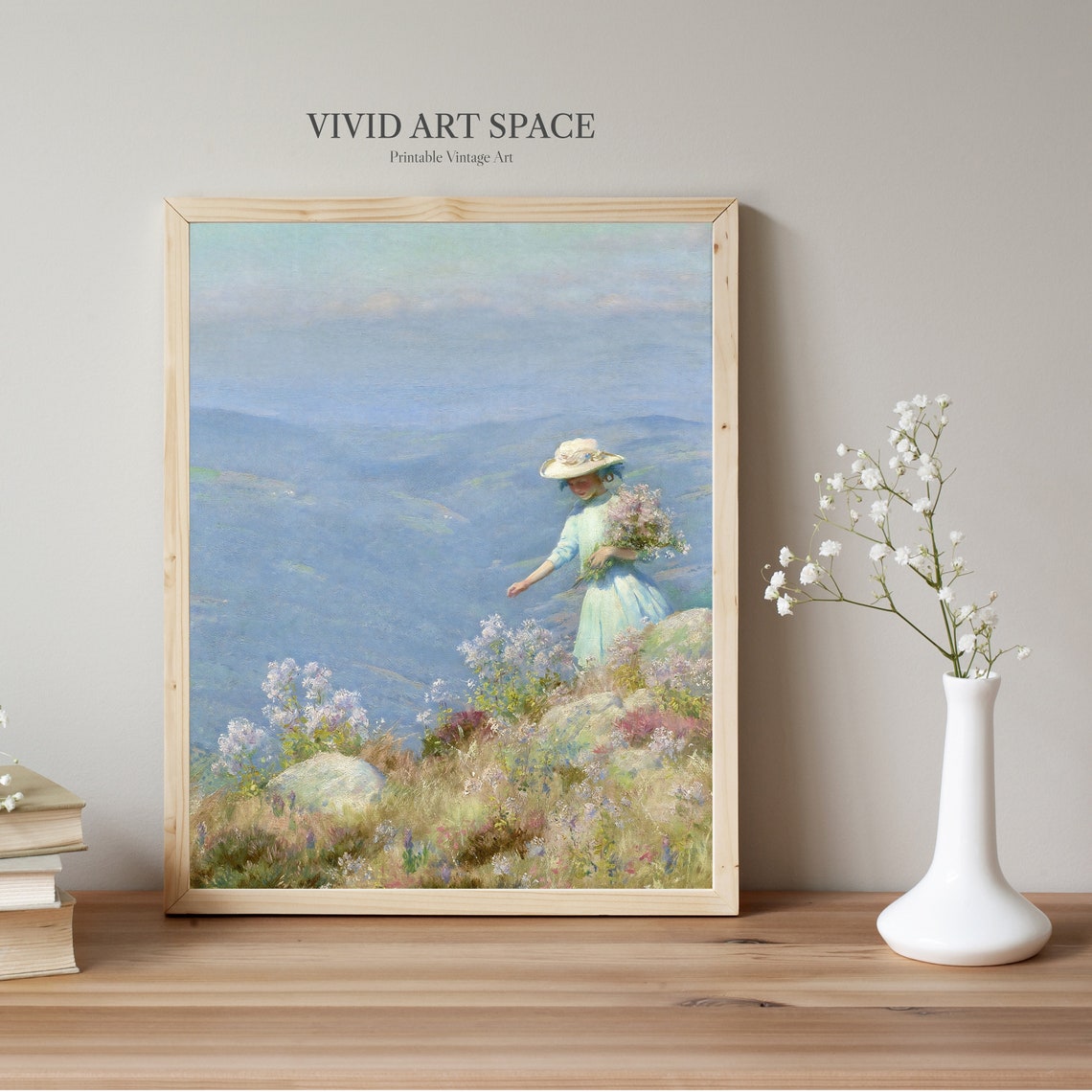 Gathering Wildflowers Breezy Hilltop Impressionist Vintage Print - Image 2