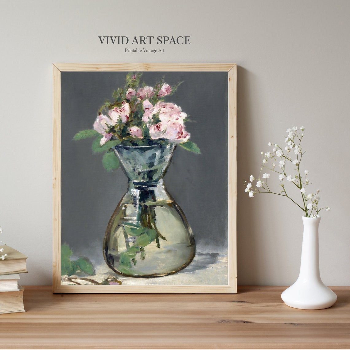 Edouard Manet Moss Roses in Glass Vase Impressionist Floral Print - Image 3