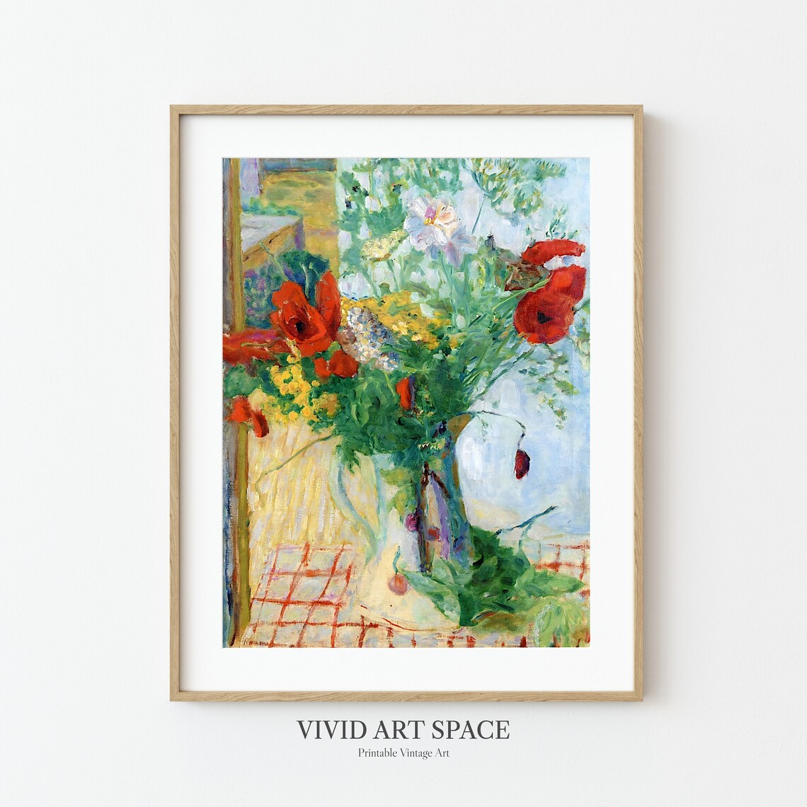 Red Poppies and Wildflowers by a Window Impressionist Art Print - Image 3