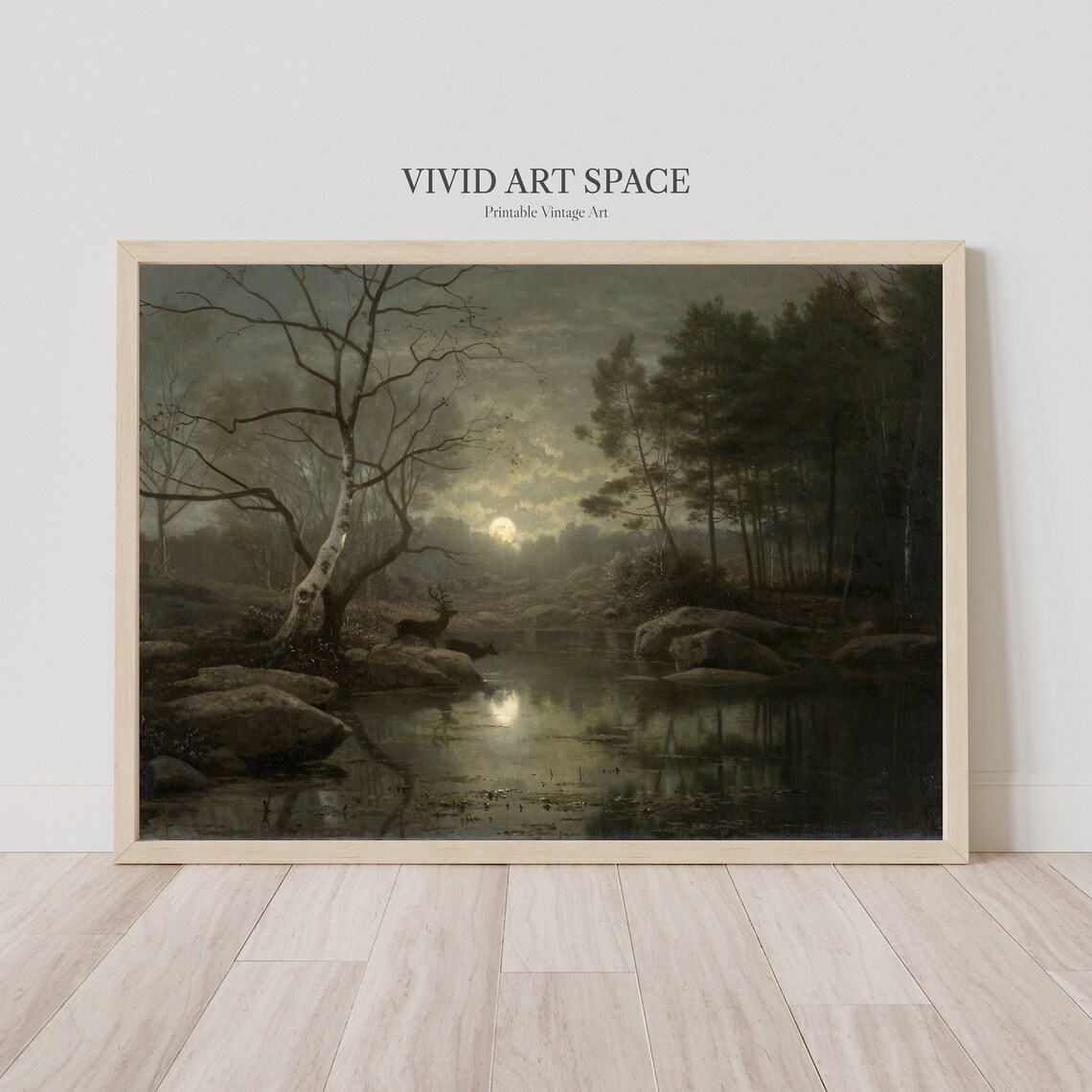 Forest Landscape By Moonlight, Dark Vintage Art Print - Image 3