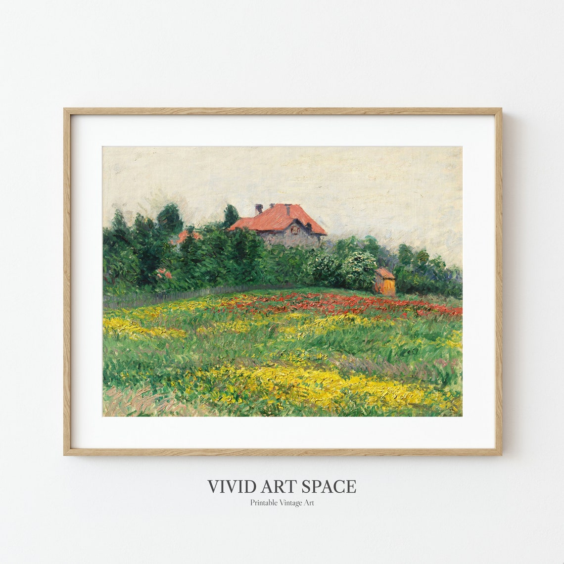Impressionist Wildflower Garden Red Roof Country House Print