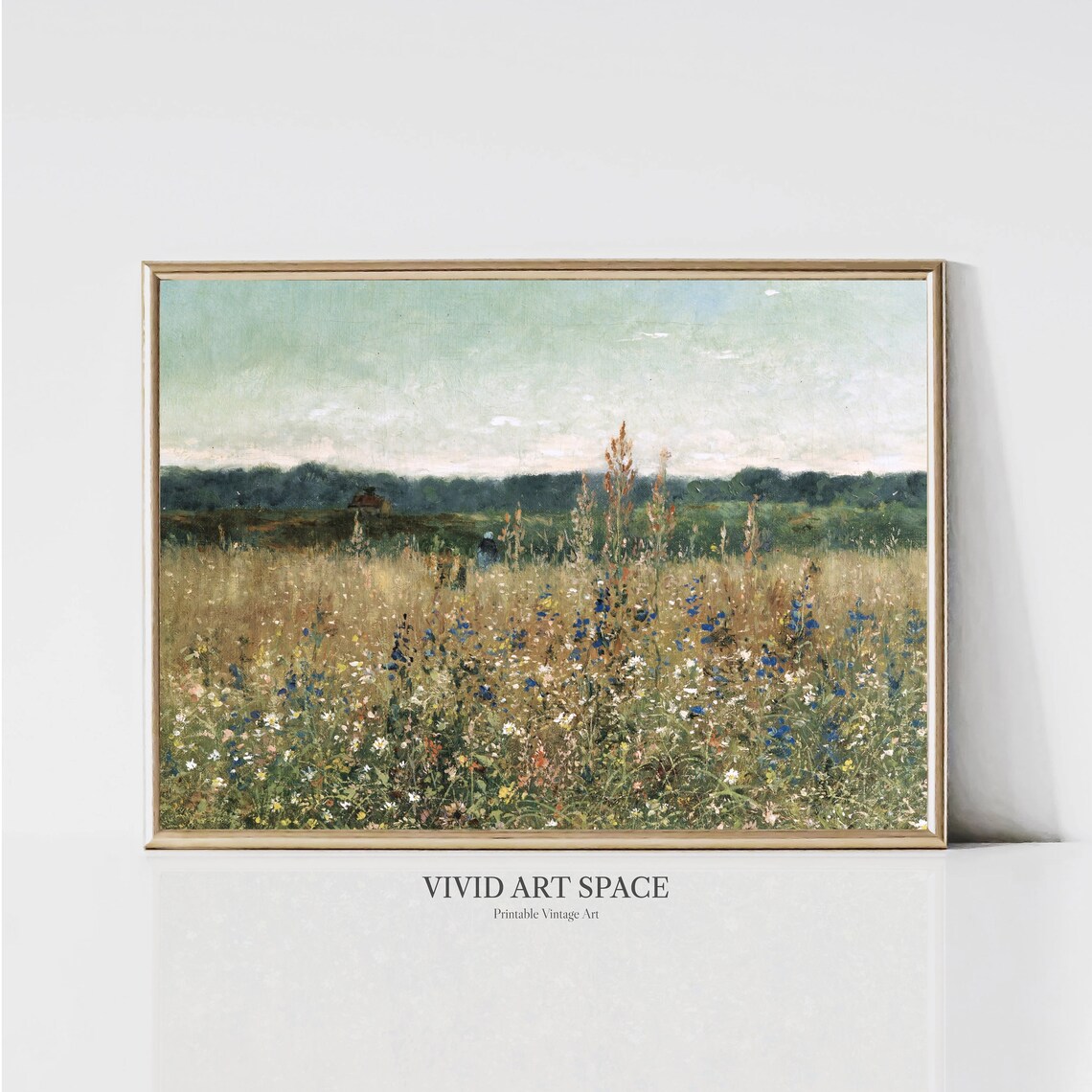 Meadow Wildflowers Painting, Vintage Landscape Print