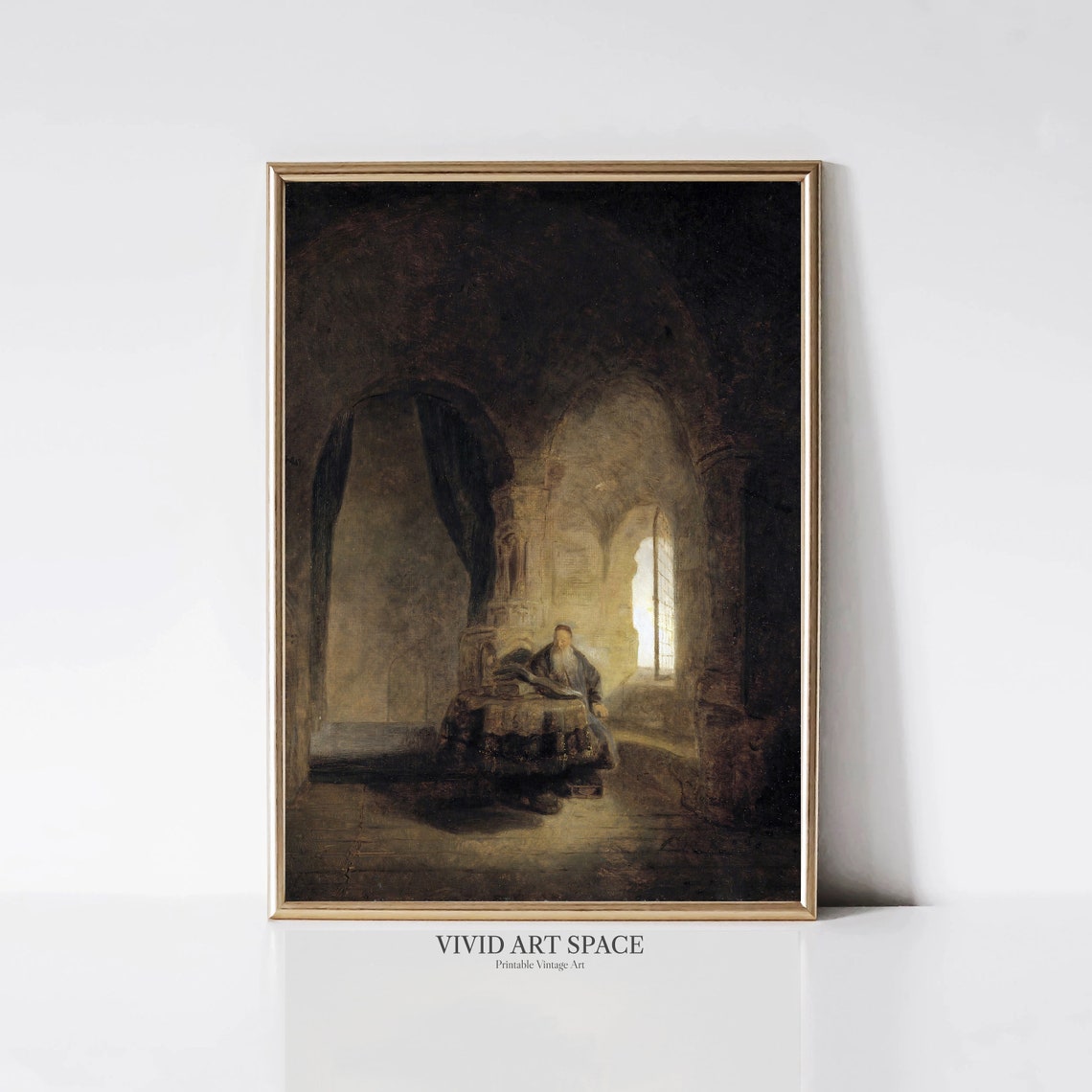 Philosopher Reading by Rembrandt in a Candlelit Study Poster