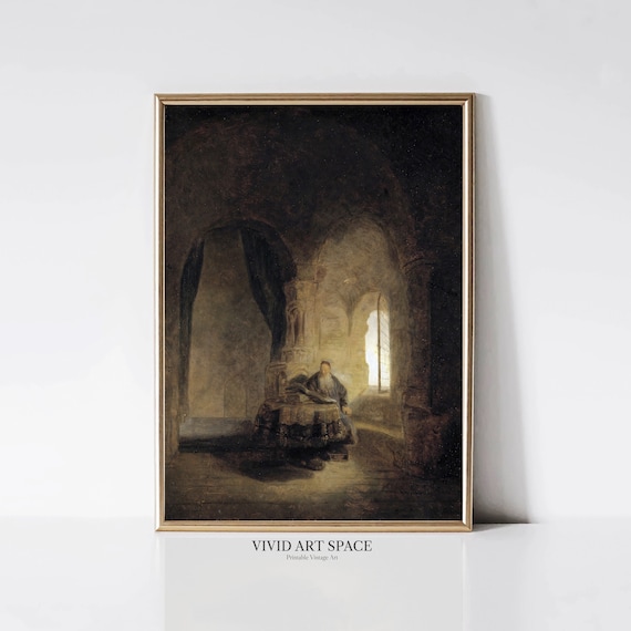 Philosopher Reading by Rembrandt in a Candlelit Study Poster