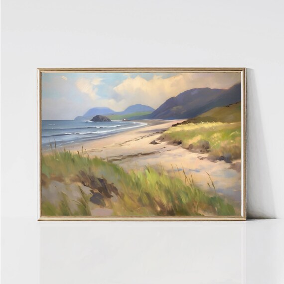 Moody Sandy Beach Dunes Vintage Coastal Seascape Painting Poster