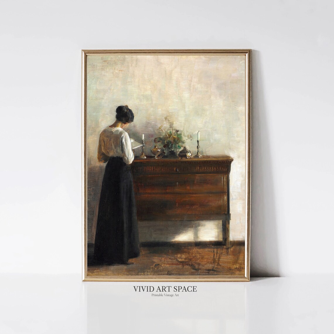 Vintage Woman Portrait Painting, Light Academia Print
