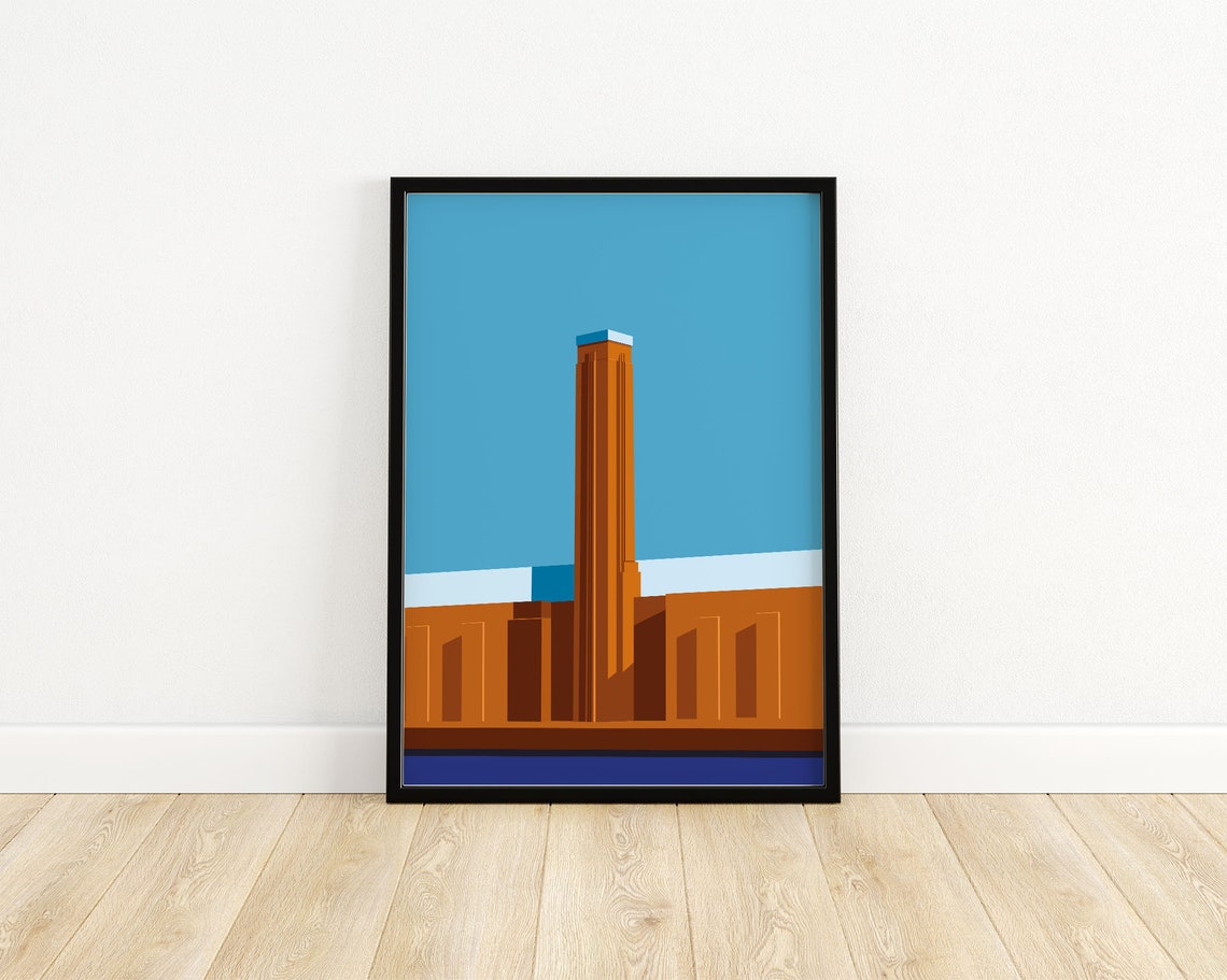 Tate Modern London Chimney Minimal Brick Skyline Illustration Poster - Image 3