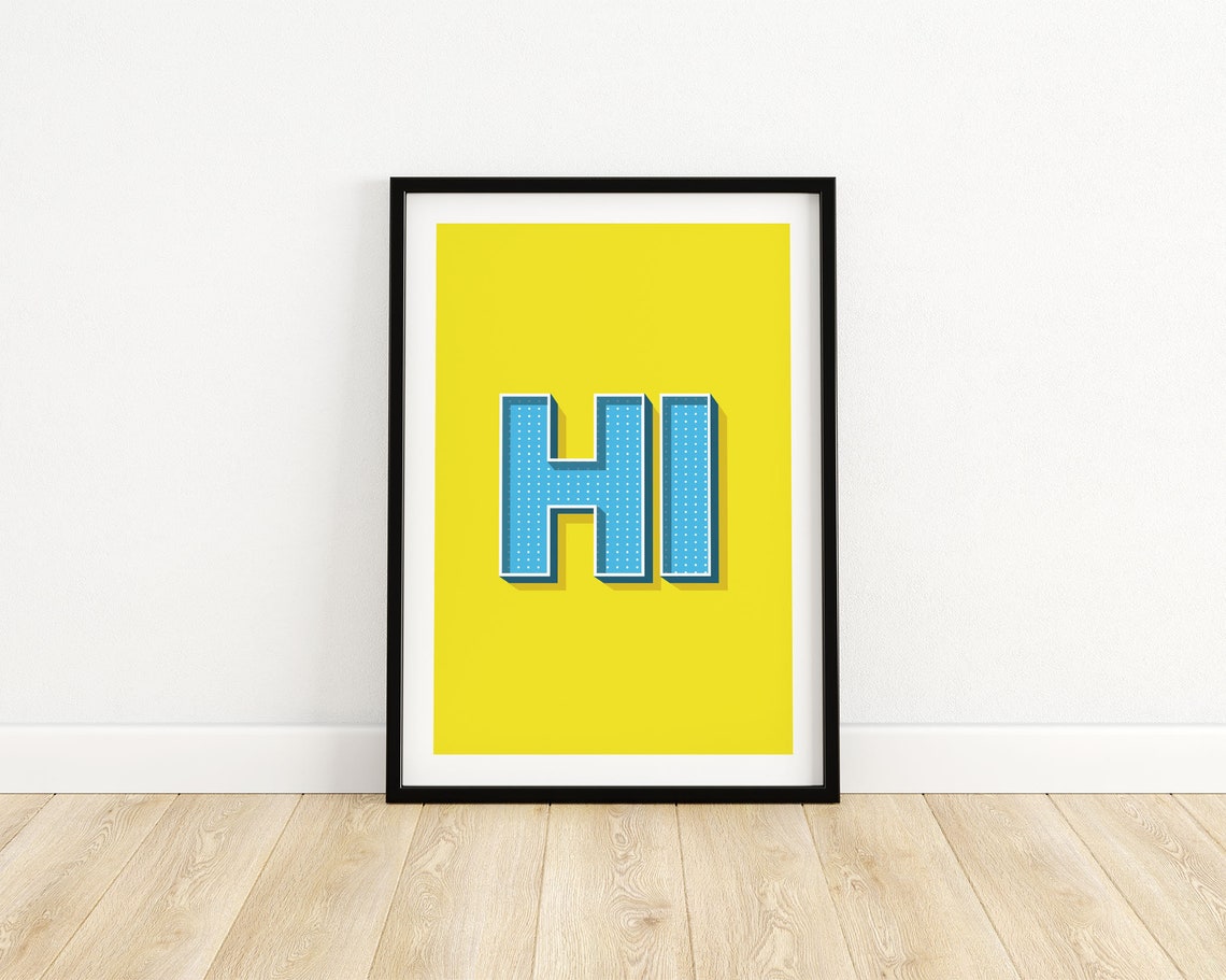 Hi Bold Retro 3D Blue Dotted Type Yellow Background Typography Poster - Image 3