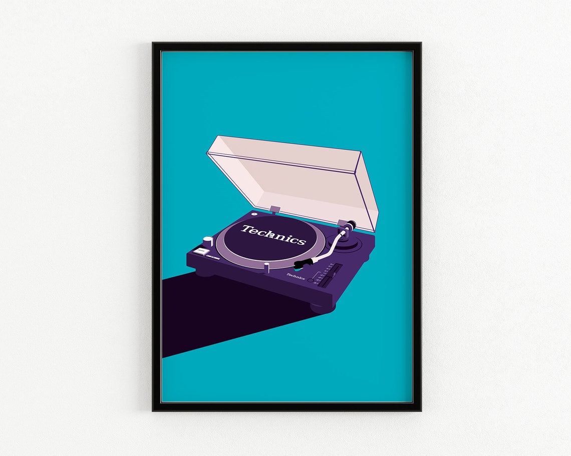 Technics Turntable Record Deck Retro DJ Vinyl Illustration Poster