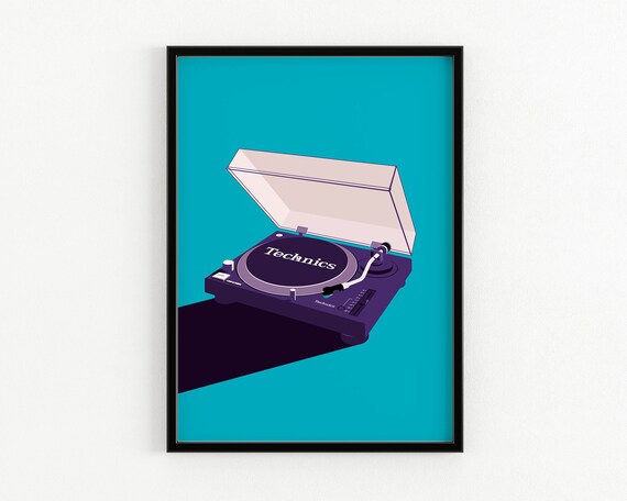 Technics Turntable Record Deck Retro DJ Vinyl Illustration Poster