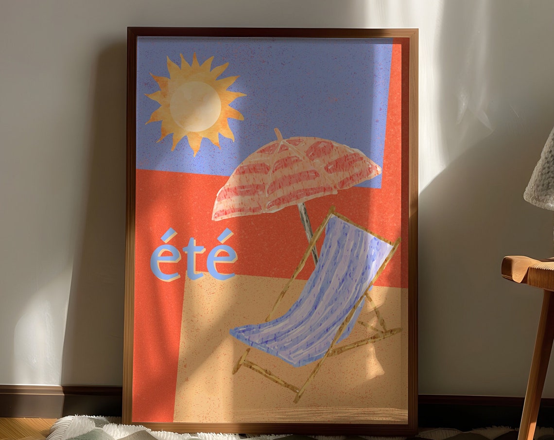 Ete French Summer Beach Deck Chair Retro Sunshine Art Poster - Image 2