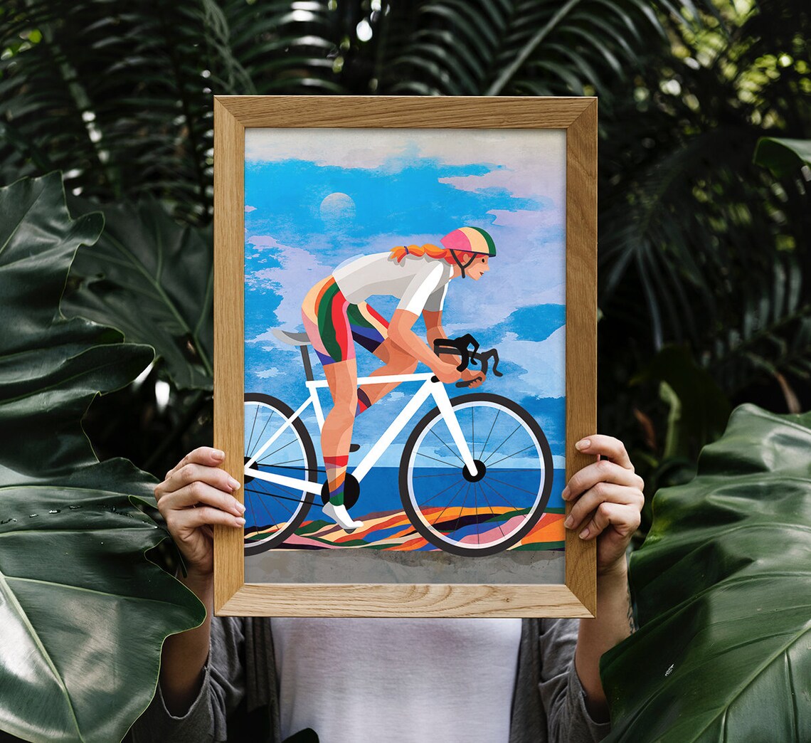 Woman Cyclist Cycling Art Print, Sports Wall Decor - Image 2