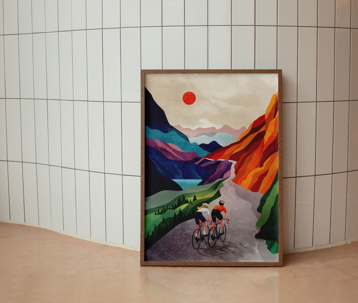 Cycling Couple Art Print, High in the Mountains - Image 2