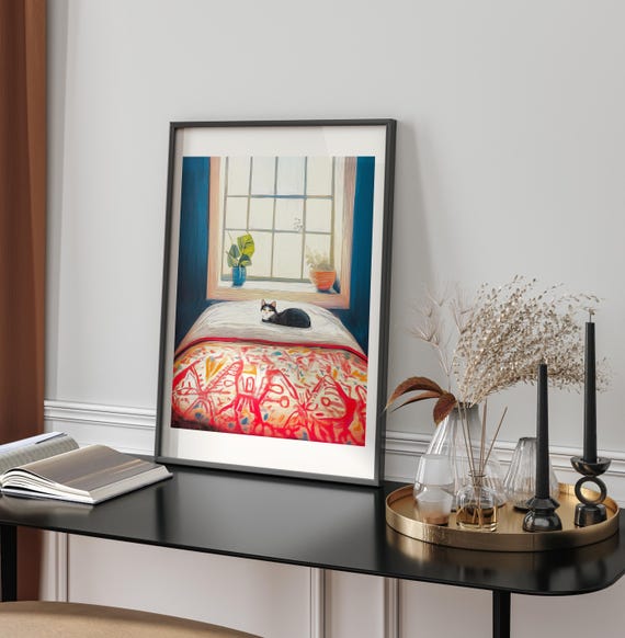 Black Cat Oil Painting Retro Interior Art