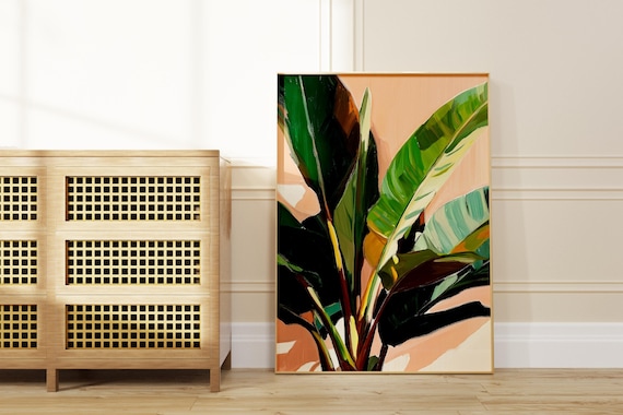 Tropical Banana Leaves Painting Poster Bold Botanical Peach Artwork