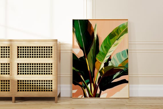 Tropical Leaves Wall Art Pastel Pink Green Botanical Print