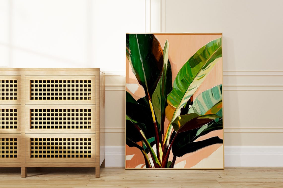 Tropical Leaves Wall Art Pastel Pink Green Botanical Print