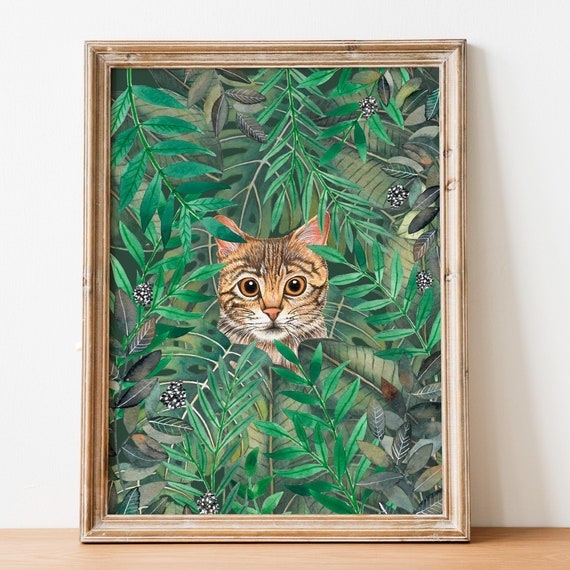 Cat Wall Art Print Kitten Illustration Themed Gifts Tabby Painting Cats Lover Pet Portrait Grey Mom Gift